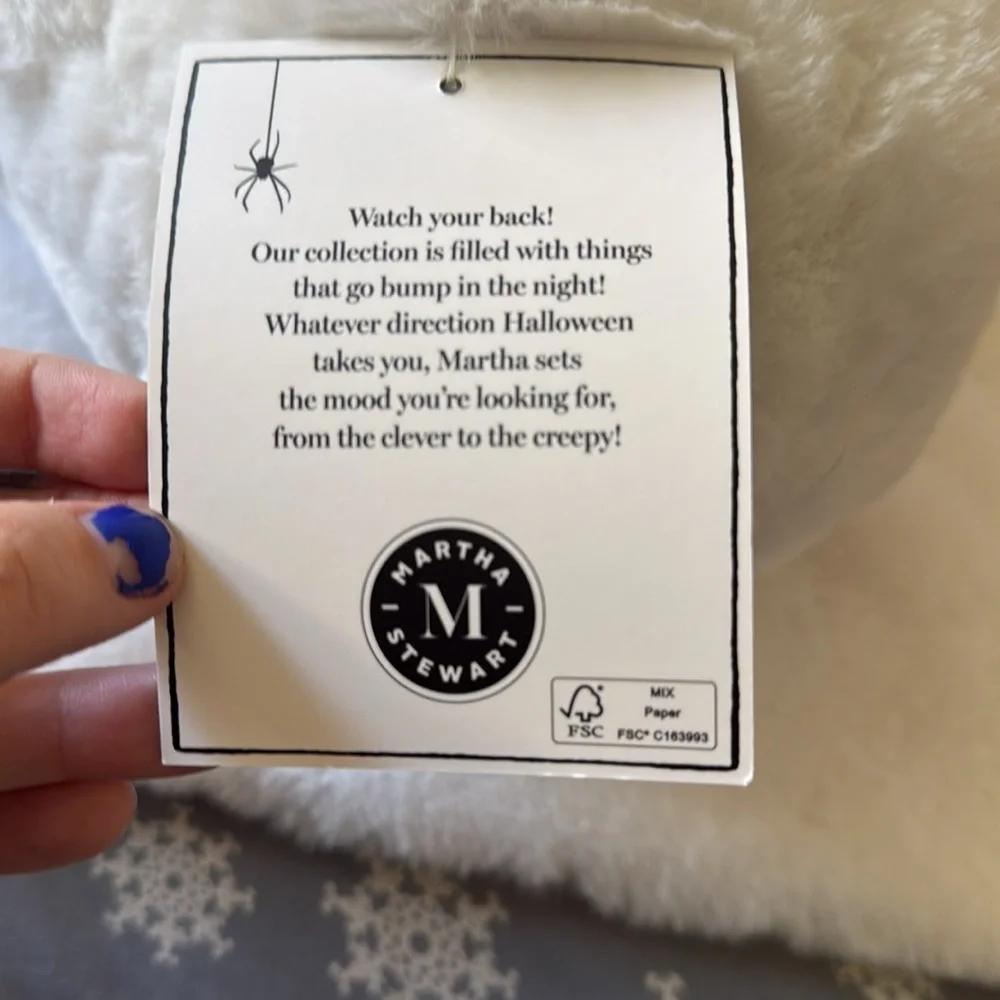Martha Stewart Halloween Ghost Reading Book of ghost stories Faux Fur Pillow 👻📕